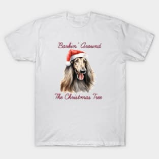 Christmas Afghan Hound Dog in Santa Hat T-Shirt